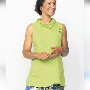 NWT Habitat 100% Cotton Cowl Neck Tunic Sleeveless Top Chartreuse Green Large